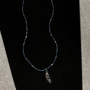 New Blue Hematite Sterling Silver Leaf Necklace